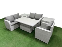 Fimous High Back Poly Rattan Garden Furniture Set w/ Reclining Chair Loveseat Sofa Adjustable Lifting Dining or Coffee Table Indoor Outdoor Patio Set - thumbnail 2