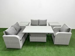 Fimous High Back Poly Rattan Garden Furniture Set w/ Reclining Chair Loveseat Sofa Adjustable Lifting Dining or Coffee Table Indoor Outdoor Patio Set - thumbnail 1