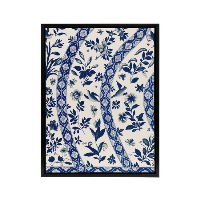 "Artery8 Owen Jones Elegant Blue Flower Bird China Pattern Framed Canvas Art - Size: W12"" x H16""" - image 1