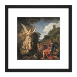 Artery8 Lastman Angel Raphael Takes Leave Old Tobit Painting 8X8 Inch Square Wooden Framed Wall Art Print Picture with Mount in Black - thumbnail 1