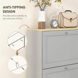 Nordara Narrow Shoe Cabinet with 3 Flip Drawers for 12-18 Pairs of Shoes in Grey - Size: 100 cm x 60 cm - thumbnail 6