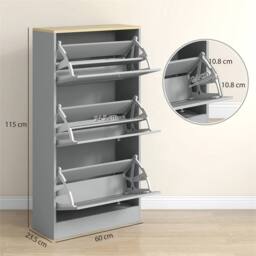 Nordara Narrow Shoe Cabinet with 3 Flip Drawers for 12-18 Pairs of Shoes in Grey - Size: 100 cm x 60 cm - thumbnail 8