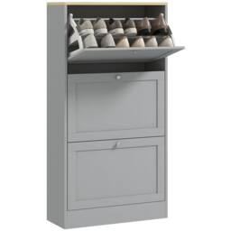 Nordara Narrow Shoe Cabinet with 3 Flip Drawers for 12-18 Pairs of Shoes in Grey - Size: 100 cm x 60 cm - thumbnail 1