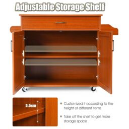 Costway Kitchen Island Storage Trolley Rolling Cart Shelves Cupboard Cabinet Drawer Home in Brown - thumbnail 6