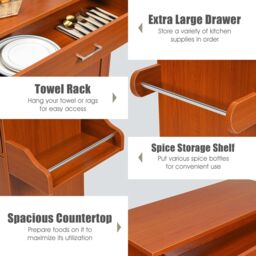 Costway Kitchen Island Storage Trolley Rolling Cart Shelves Cupboard Cabinet Drawer Home in Brown - thumbnail 5
