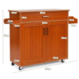 Costway Kitchen Island Storage Trolley Rolling Cart Shelves Cupboard Cabinet Drawer Home in Brown - thumbnail 2