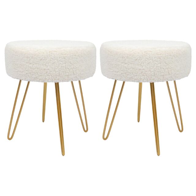 Harbour Housewares Round Cream Boucle Footstool - Hairpin Legs - H41 x D35cm - Pack of 2 in Gold - image 1