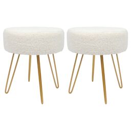 Harbour Housewares Round Cream Boucle Footstool - Hairpin Legs - H41 x D35cm - Pack of 2 in Gold