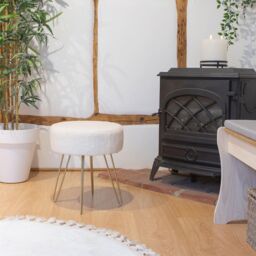 Harbour Housewares Round Cream Boucle Footstool - Hairpin Legs - H41 x D35cm - Pack of 2 in Gold - thumbnail 2