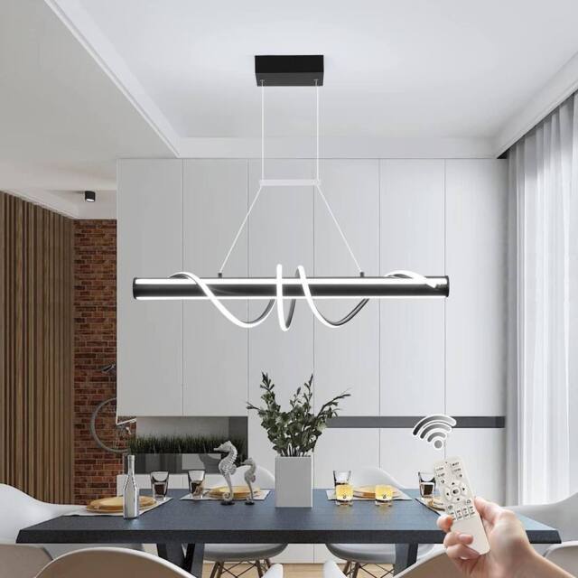 Garwarm Dimmable LED Spiral Pendant Lighting with Remote Control in Black - image 1