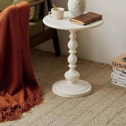 FORGEVIO Metal End Table Small Round Accent Pedestal Coffee Table White - thumbnail 4