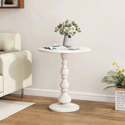 FORGEVIO Metal End Table Small Round Accent Pedestal Coffee Table White - thumbnail 2