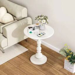 FORGEVIO Metal End Table Small Round Accent Pedestal Coffee Table White