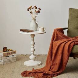 FORGEVIO Metal End Table Small Round Accent Pedestal Coffee Table White - thumbnail 3