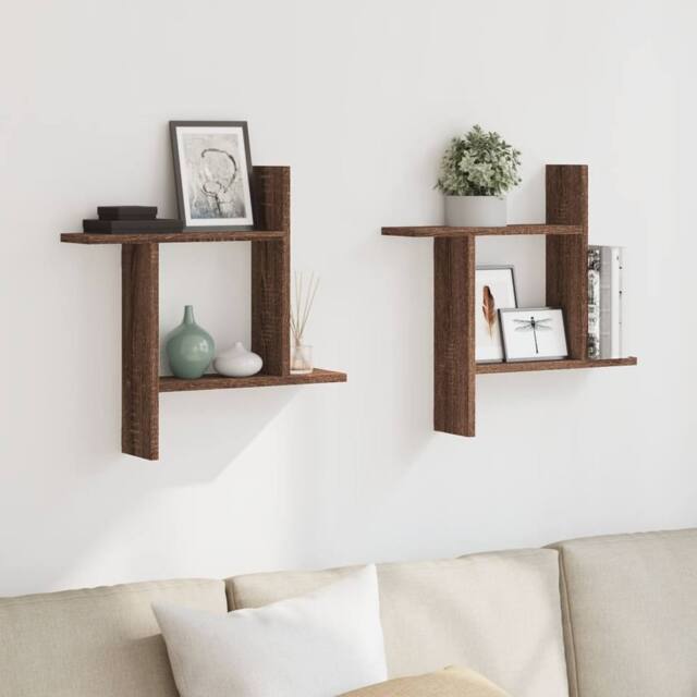 Berkfield Home Wall Shelves 2 pcs Brown Oak 50x12x50 cm Engineered Wood - Size: 50 x 12 x 50 cm - image 1