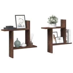 Berkfield Home Wall Shelves 2 pcs Brown Oak 50x12x50 cm Engineered Wood - Size: 50 x 12 x 50 cm - thumbnail 2