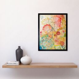 "Artery8 Wall Art Print Lace Pattern Flower Blooms Folk Art Watercolour Painting Art Framed in Black - Size: W12"" x H16""" - thumbnail 2