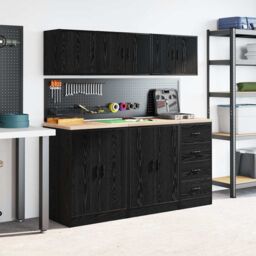 Berkfield Home Garage Wall Cabinet Black Engineered Wood - thumbnail 4