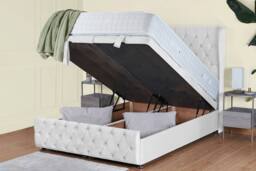 UK Bed Furniture Edwina Divan Ottoman Storage Bed with End Lift & 54 Inch Headboard in White - Size: Single - thumbnail 2