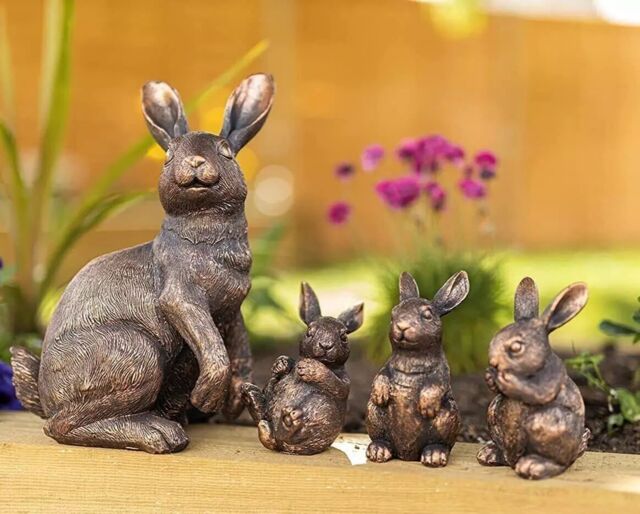 Marco Paul Bronze Rabbit Family Garden Resin Ornament Bunnies - image 1