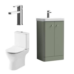 Balterley Floor 2 Door Bathroom Vanity Unit, Tap & Toilet Pack, Green, 479mm in Green