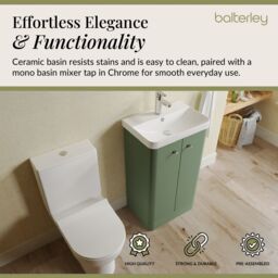 Balterley Floor 2 Door Bathroom Vanity Unit, Tap & Toilet Pack, Green, 479mm in Green - thumbnail 4