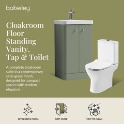 Balterley Floor 2 Door Bathroom Vanity Unit, Tap & Toilet Pack, Green, 479mm in Green - thumbnail 2