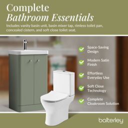 Balterley Floor 2 Door Bathroom Vanity Unit, Tap & Toilet Pack, Green, 479mm in Green - thumbnail 7