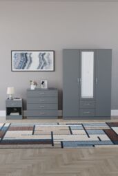Home Discount Vida Designs 3Pc Bedroom Set 1Bedside, 4 Drawer Chest, Mirror Wardrobe in Grey - thumbnail 4