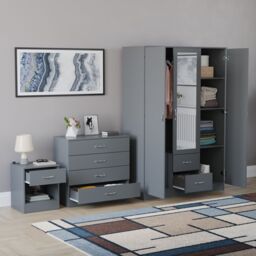 Home Discount Vida Designs 3Pc Bedroom Set 1Bedside, 4 Drawer Chest, Mirror Wardrobe in Grey - thumbnail 2