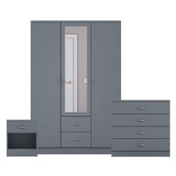 Home Discount Vida Designs 3Pc Bedroom Set 1Bedside, 4 Drawer Chest, Mirror Wardrobe in Grey - thumbnail 8