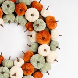 Scottish Everlastings Ltd 43cm Velvet Pumpkin Wreath - orange-mint-cream in Orange - thumbnail 2