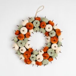 Scottish Everlastings Ltd 43cm Velvet Pumpkin Wreath - orange-mint-cream in Orange - thumbnail 3