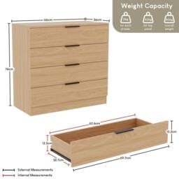 Kelvenix pine Modern Bedroom 4 Drawer Chest Cabinet in Brown - Size: 0.6m2 - thumbnail 2