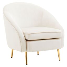 Orsina Beige Velvet Arm Chair, Luxury Velvet Upholstered Accent Chair, Comfortable Armchair for Home, Office in White - thumbnail 2