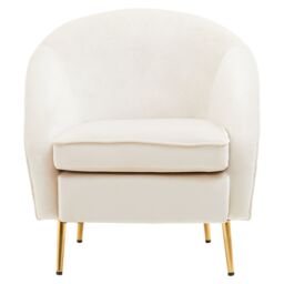 Orsina Beige Velvet Arm Chair, Luxury Velvet Upholstered Accent Chair, Comfortable Armchair for Home, Office in White - thumbnail 6
