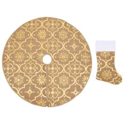 Berkfield Home Luxury Christmas Tree Skirt with Sock Yellow 122 cm Fabric - thumbnail 2