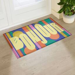 Artsy Mats Elizabeth Olwen Bonjour Indoor/Outdoor Doormat (90x60cm) in Yellow - Size: 60 x 90 cm