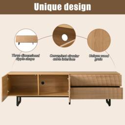 BTM Modern TV Stand Lowboard 3D Texture Storage Cabinet 180x38x51.5 in Natural - thumbnail 7
