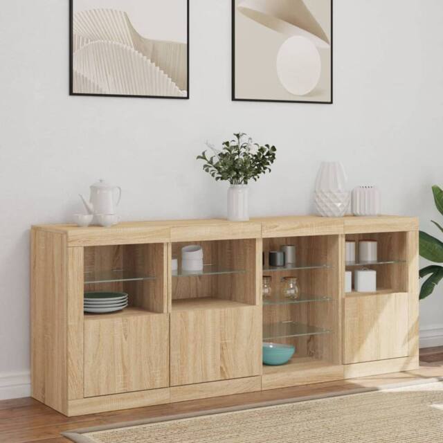 Berkfield Home Sideboard with LED Lights Sonoma Oak 164x37x67 cm in Light Brown - Size: 164 x 37 x 67 cm - image 1