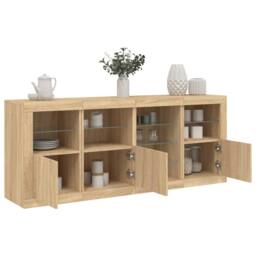 Berkfield Home Sideboard with LED Lights Sonoma Oak 164x37x67 cm in Light Brown - Size: 164 x 37 x 67 cm - thumbnail 2