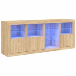 Berkfield Home Sideboard with LED Lights Sonoma Oak 164x37x67 cm in Light Brown - Size: 164 x 37 x 67 cm - thumbnail 3