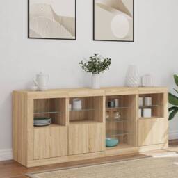 Berkfield Home Sideboard with LED Lights Sonoma Oak 164x37x67 cm in Light Brown - Size: 164 x 37 x 67 cm - thumbnail 1