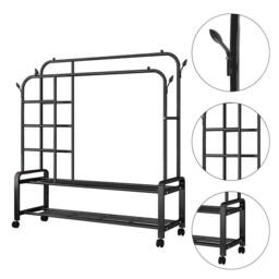 Living and Home 2-Rod Metal Clothes Rack Garment Holder with Wheels Shelves in Black - thumbnail 8