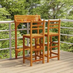 Berkfield Home 3 Piece Balcony Bar Set Solid Wood Acacia in Brown - thumbnail 1