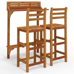 Berkfield Home 3 Piece Balcony Bar Set Solid Wood Acacia in Brown - thumbnail 2