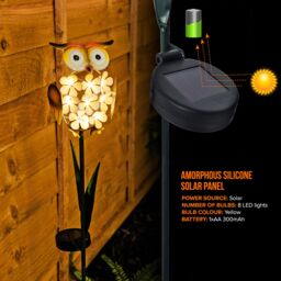 LIVIVO Owl-shaped LED Solar Garden Light in Yellow - thumbnail 3