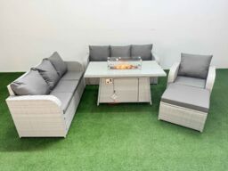 Fimous 8 Seater Poly Rattan Outdoor Garden Furniture Firepit Dining Table Sofa Set Patio 3 Seater Sofa Reclining Chair 3 Seater Sofa Big Footstool - thumbnail 1