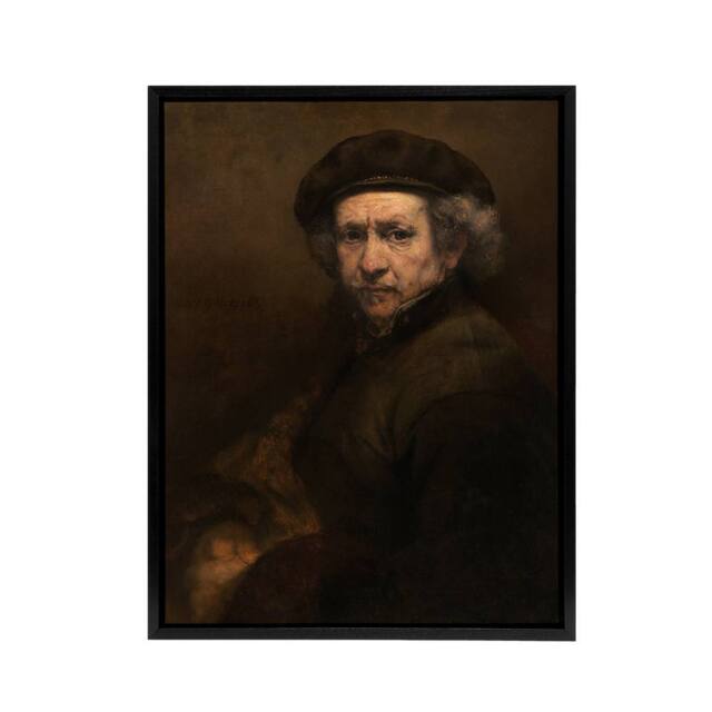 "Artery8 Self Portrait Artists Ageing Rembrandt Framed Canvas Wall Art Print in Brown - Size: W24"" x H32""" - image 1
