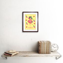 "Artery8 Wall Art Print Kawaii Flamingo Party Tropical Art Framed 9x7 inch in Brown - Size: W7"" x H9""" - thumbnail 2